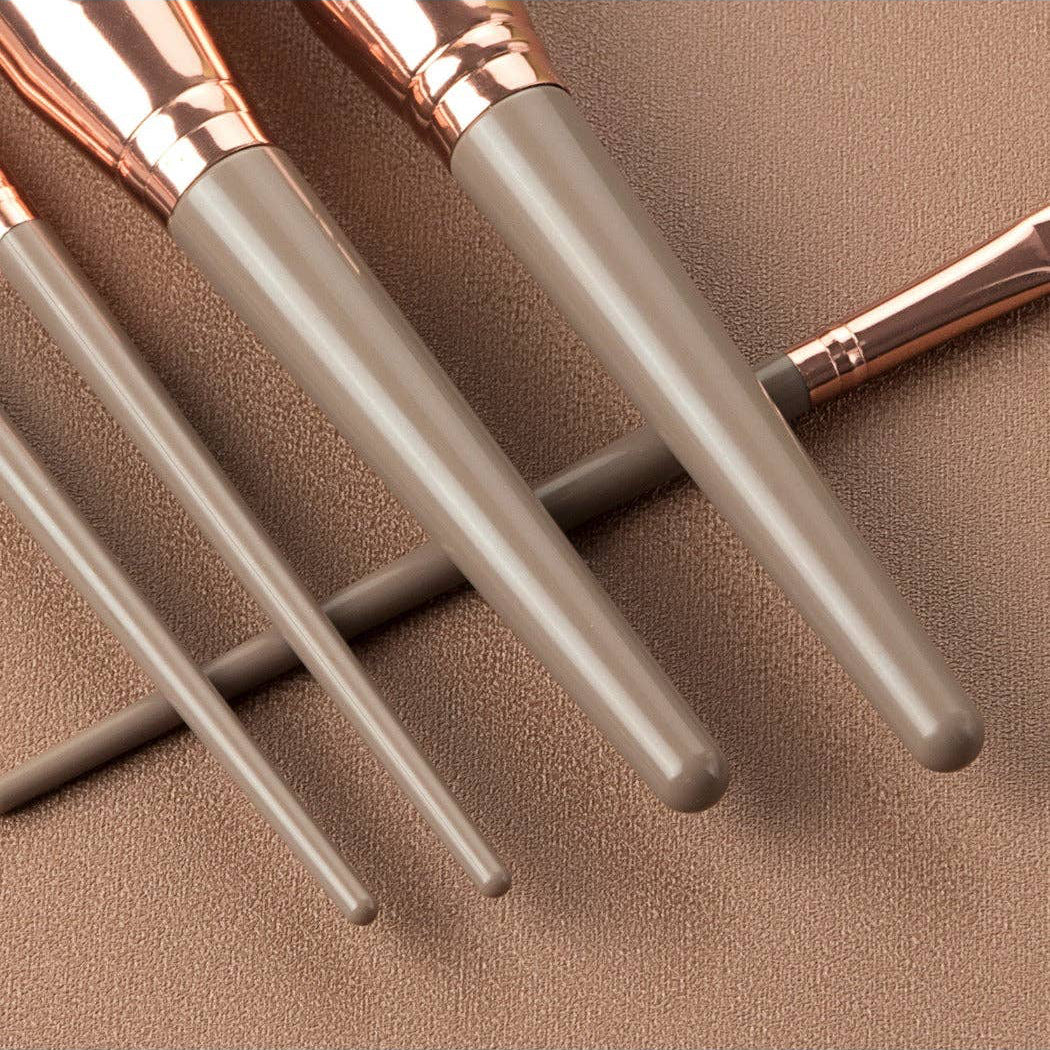 Rose Gold and Gray Soft Bristle Portable Makeup Brush 10-Piece Set