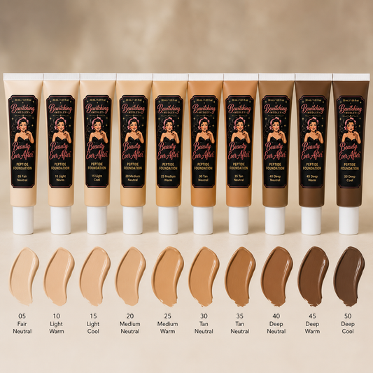 Beauty Ever After Peptide Foundation tube front view — Bewitching Medley luxury skin-perfecting foundation with peptides