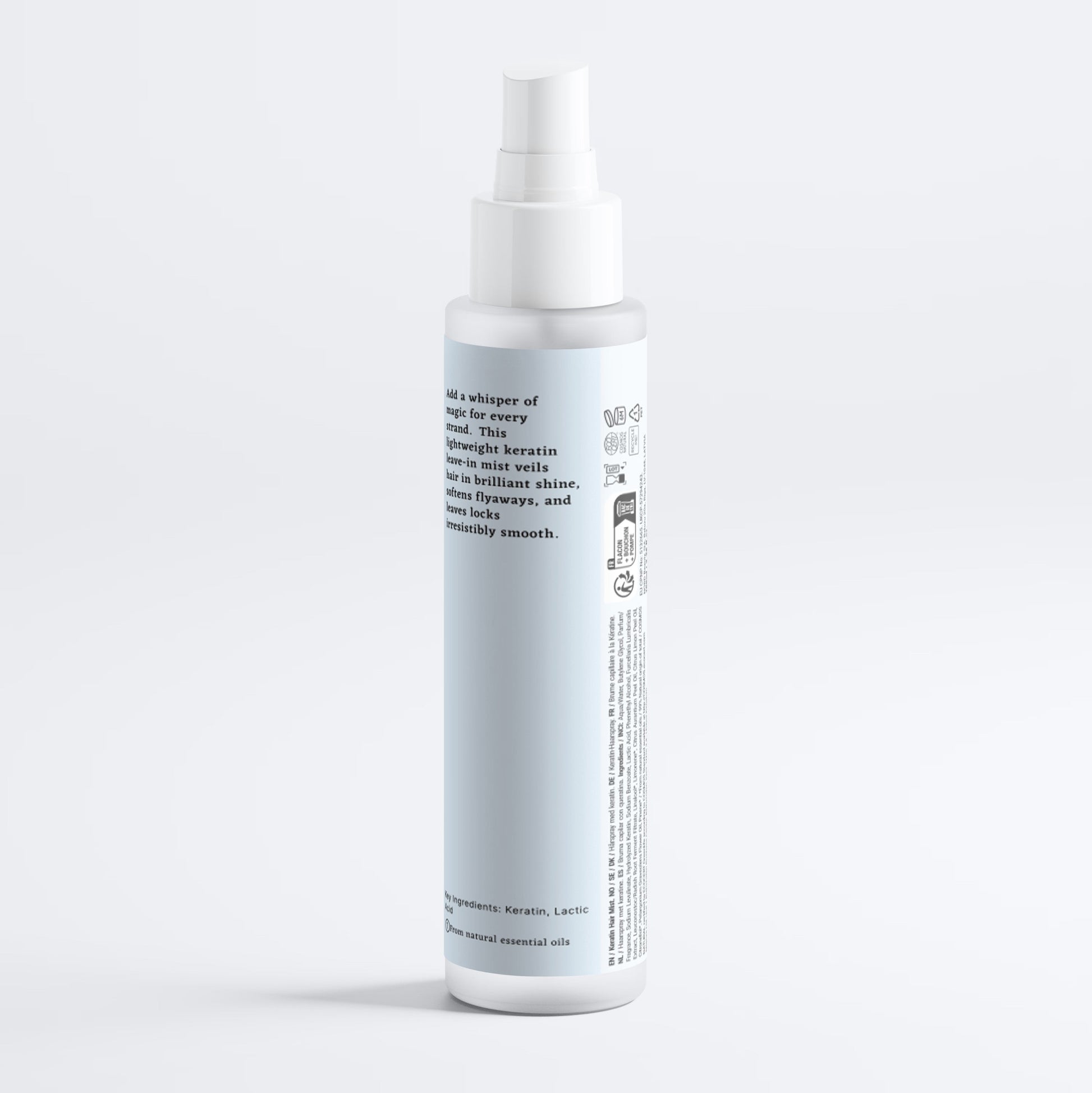 Wickedly Veiled Keratin Shine Mist side view — premium lightweight keratin spray for glossy, smooth hair