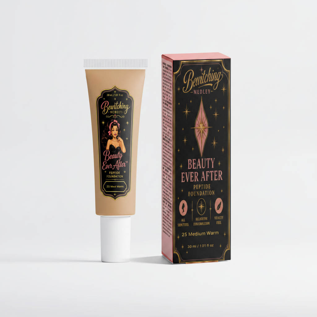 Beauty Ever After Foundation 25 Medium Warm — Tube & Box Side by Side