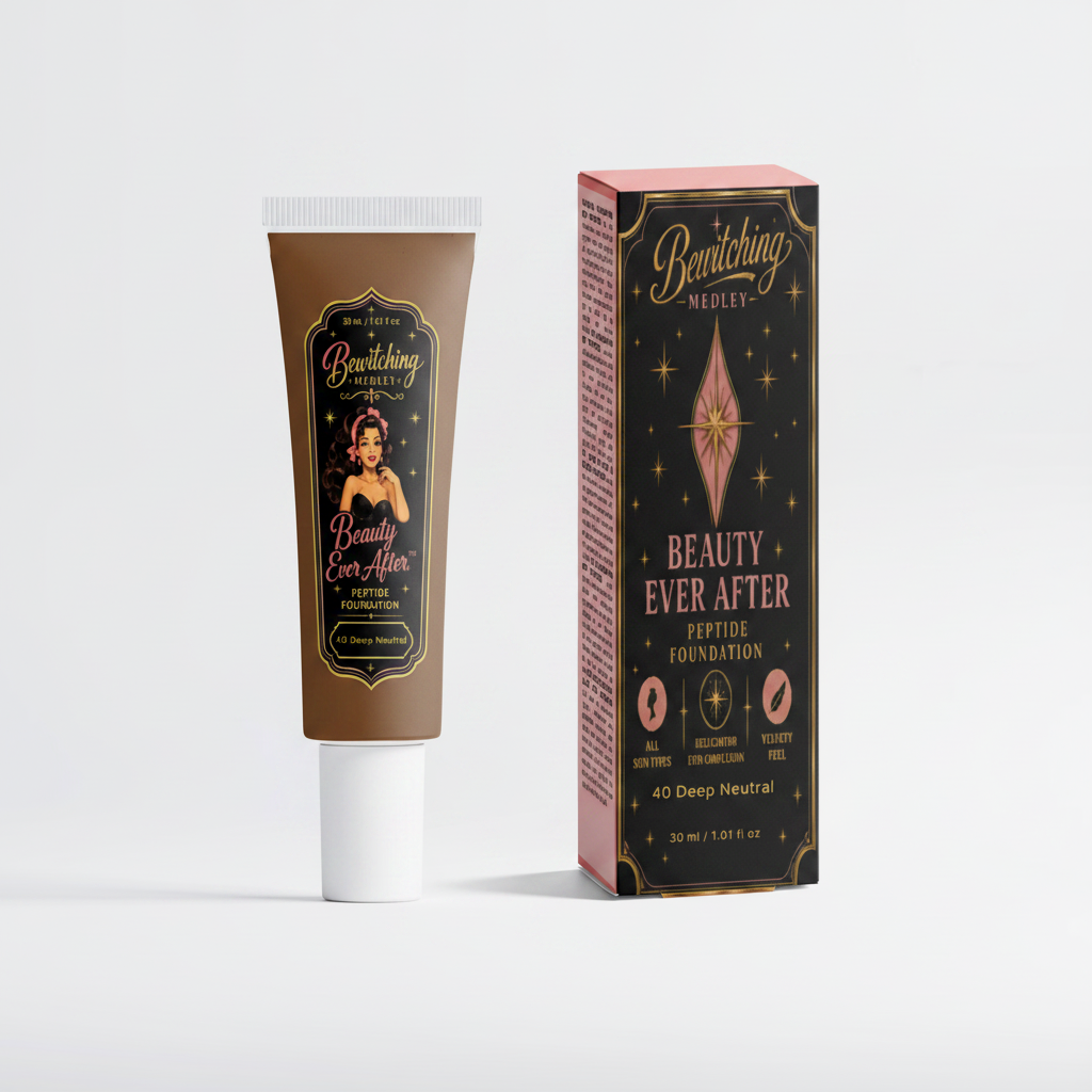 Beauty Ever After Foundation 40 Deep Neutral — Tube & Box Side by Side
