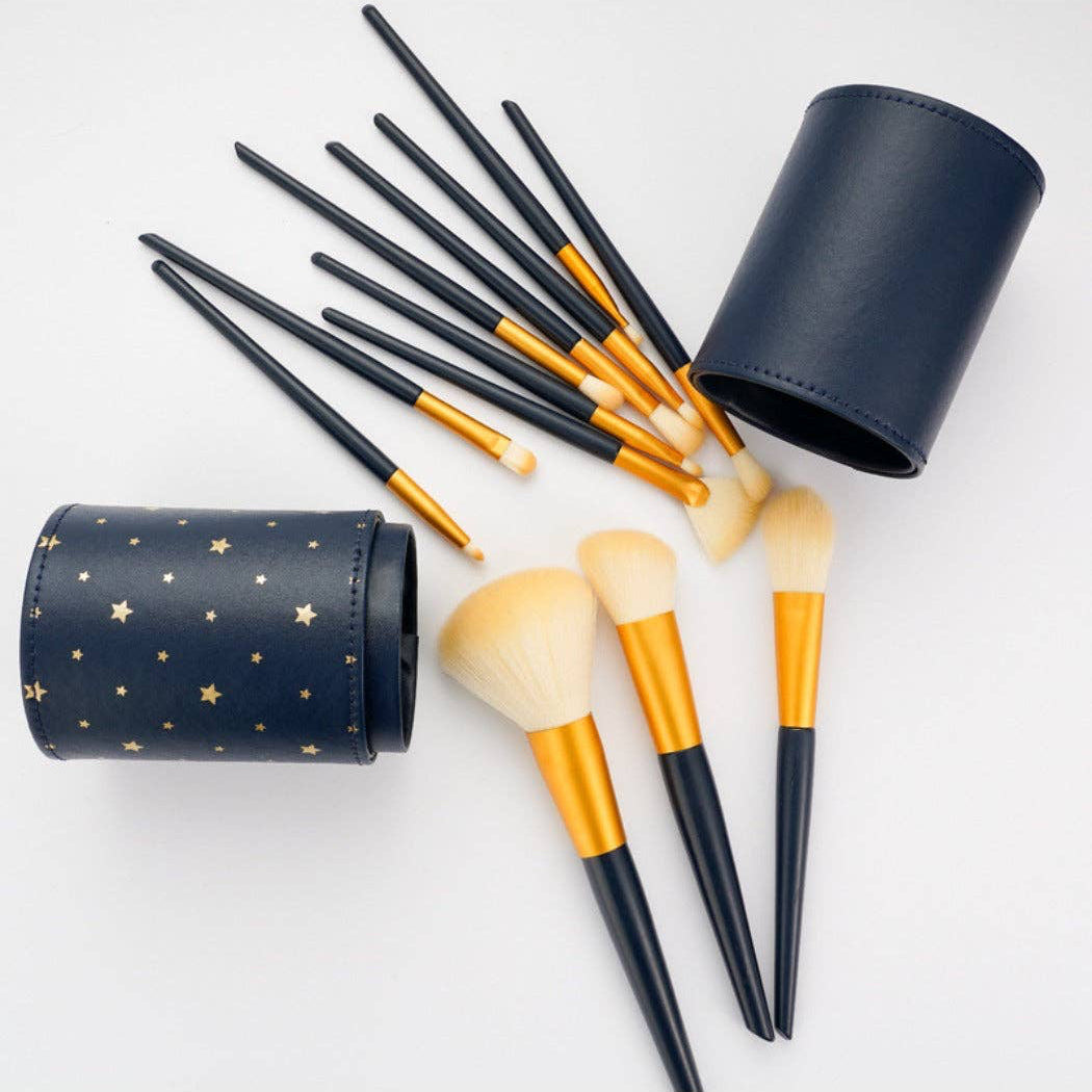 Navy with Gold Stars 12-Piece Makeup Brush Set