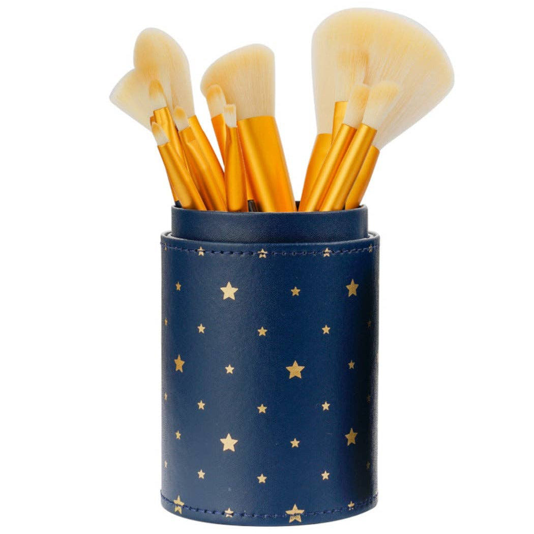 Navy with Gold Stars 12-Piece Makeup Brush Set