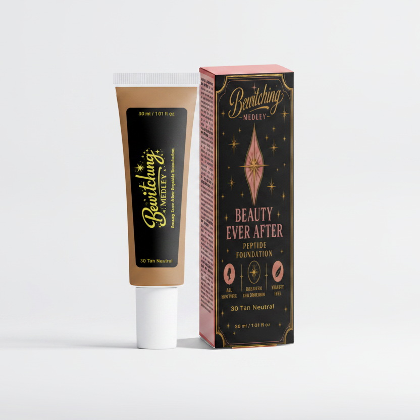 Beauty Ever After Peptide Foundation 30 Tan Neutral tube and box side by side