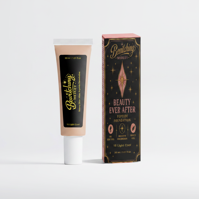 Beauty Ever After Peptide Foundation 15 Light Cool tube and box side by side