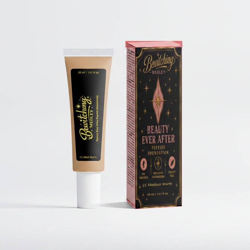 Beauty Ever After Peptide Foundation 25 Med Warm tube and box side by side